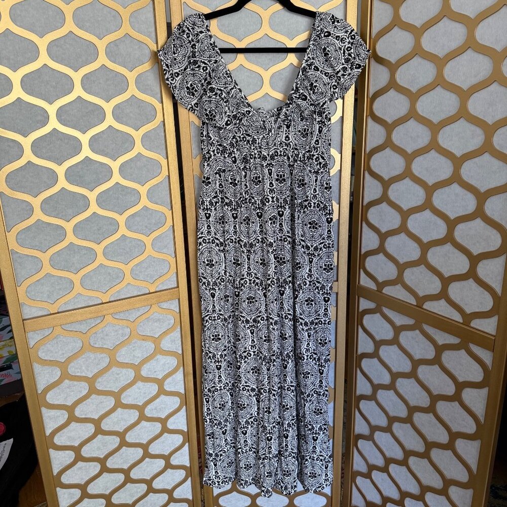 Boden Size 4 NEW Black & White Geo Print Deep V-Neck Tie Back Jersey Maxi Dress - Picture 7 of 16